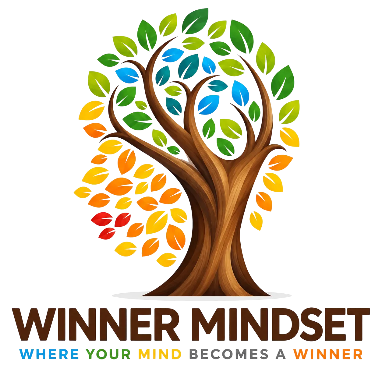 Winner Mindset logo featuring a tree shaped like a human mind representing growth, mental wellness, and personal development.