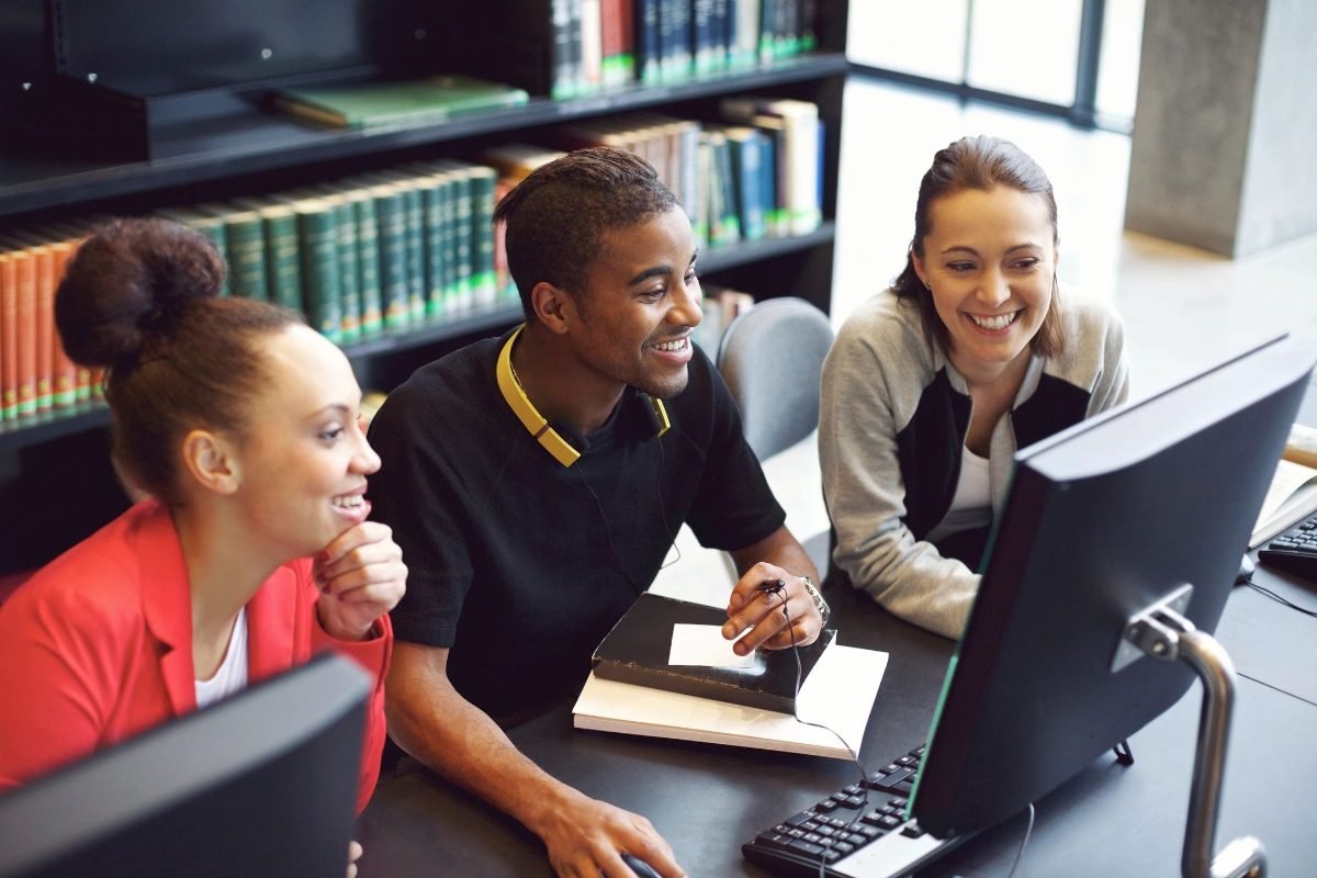 Students together on a university campus